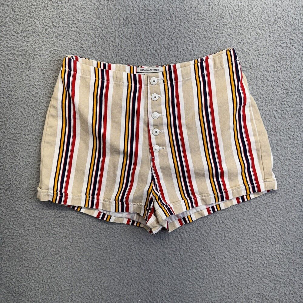 Urban Outfitters Shorts Womens 6 Khaki Striped High Waist Button Fly Molly